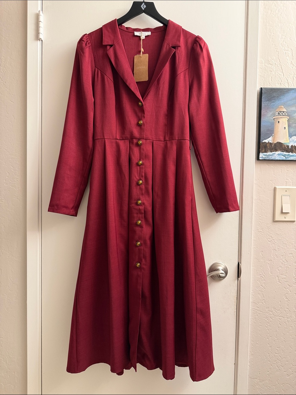 RIHOAS Burgundy Button-Front Maxi Dress